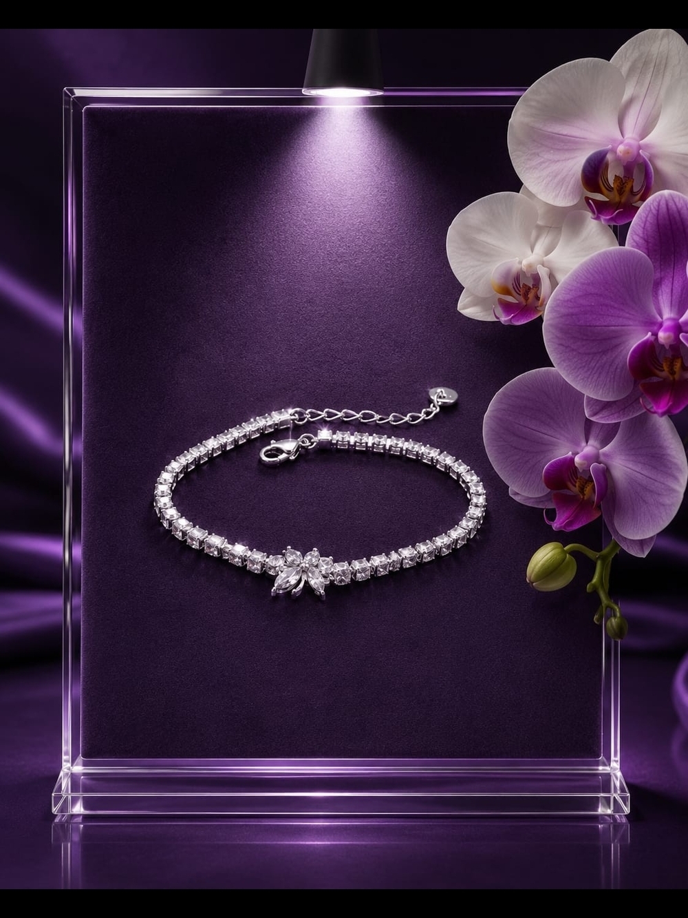 Platinum Color Crystal Tennis Bracelet - Picture 4 of 5